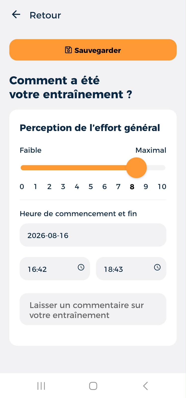 Évaluation de l’effort et commentaire de fin de séance dans Hexfit